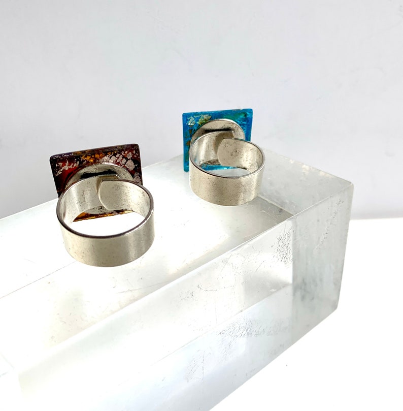Glass Matrix Crystal Ring in Topaz or Aqua color - Large Adjustable Square Ring - Glass Matrix Cabochon Ring - Vintage Cabochon Crackle Glass - Magical Matrix Ring - Unisex - Adjustable