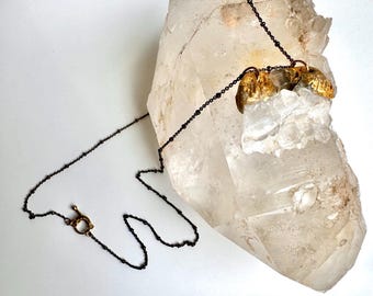 Gold-dipped Raw QUARTZ CRYSTAL Pendant Necklace on Tiny Dotted Chain /  Quartz Crystal Mineral Statement Necklace / Chakra Stone Zen Jewelry