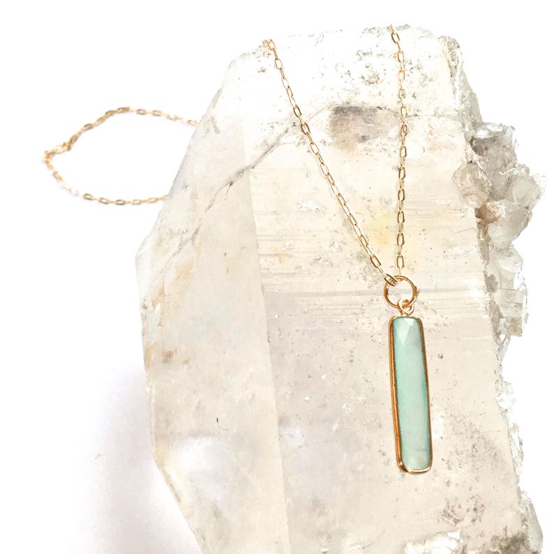 Natural Stone Pendant/Necklace Mineral Necklace Blue AGATE or Sea Green CHALCEDONY Rectangle Stone Gold Vermeil 20 Layering Necklace image 6