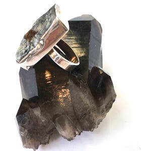 ASTROPHYLLITE DRUZY Ring in Sterling Silver- Raw Mineral Statement Ring-Healing Stone Ring size 5.75 and size 7- Modern, Unisex Mineral Ring