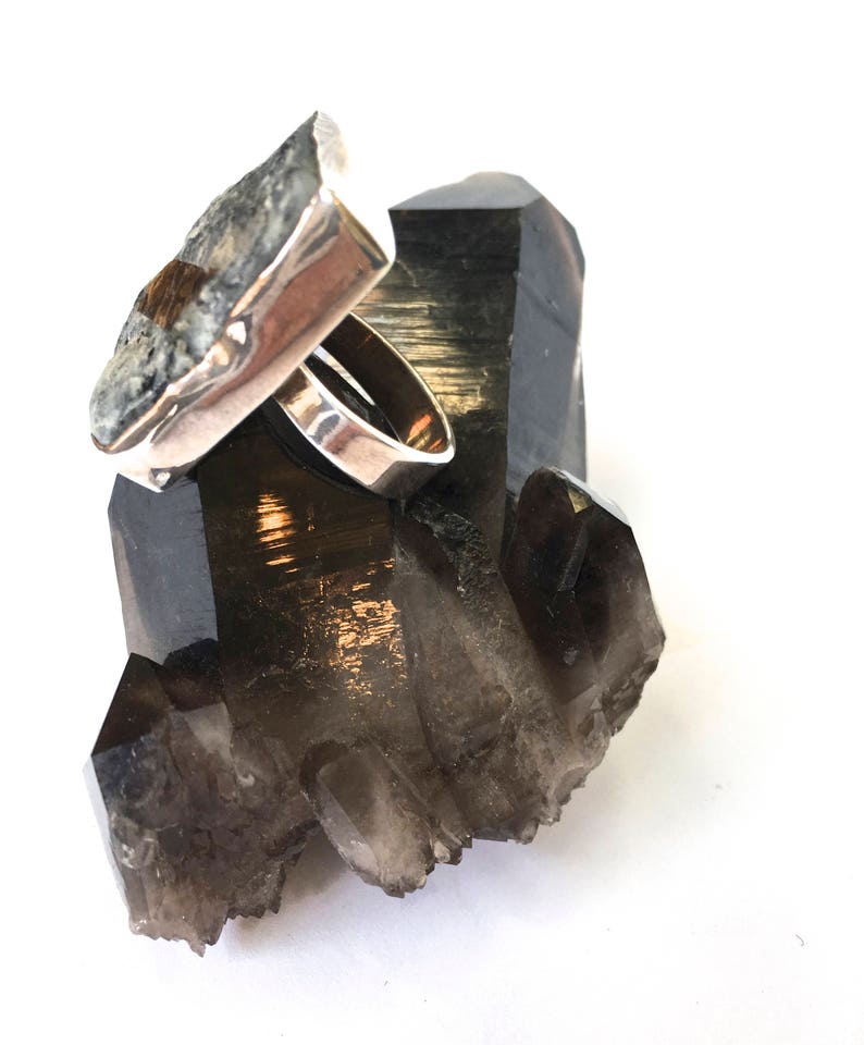 ASTROPHYLLITE DRUZY Ring in Sterling Silver- Raw Mineral Statement Ring-Healing Stone Ring size 5.75 and size 7- Modern, Unisex Mineral Ring