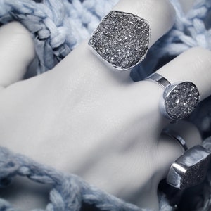 ASTROPHYLLITE DRUZY Ring in Sterling Silver- Raw Mineral Statement Ring-Healing Stone Ring size 5.75 and size 7- Modern, Unisex Mineral Ring
