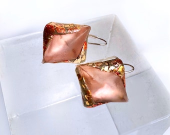 Frosted Pink or Frosted White Crystal Earrings - Vintage Crystal with Metallic Gold Leaf Coating - Colorful Earrings - Day to Night Earrings