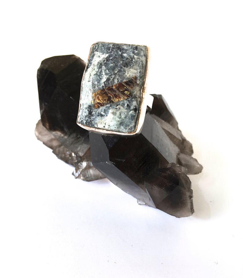 ASTROPHYLLITE DRUZY Ring in Sterling Silver- Raw Mineral Statement Ring-Healing Stone Ring size 5.75 and size 7- Modern, Unisex Mineral Ring