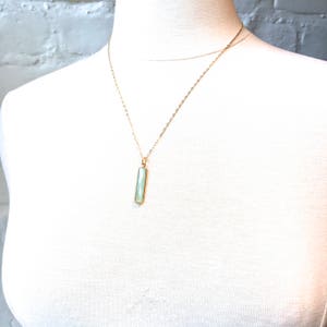 Natural Stone Pendant/Necklace Mineral Necklace Blue AGATE or Sea Green CHALCEDONY Rectangle Stone Gold Vermeil 20 Layering Necklace image 9