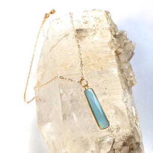 Natural Stone Pendant/Necklace Mineral Necklace Blue AGATE or Sea Green CHALCEDONY Rectangle Stone Gold Vermeil 20 Layering Necklace image 2