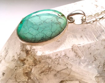 TURQUOISE and Sterling SILVER Pendant/ Natural South West Turquoise long Pendant/ December Birthstone/ Natural Stone Turquoise Mineral Gift
