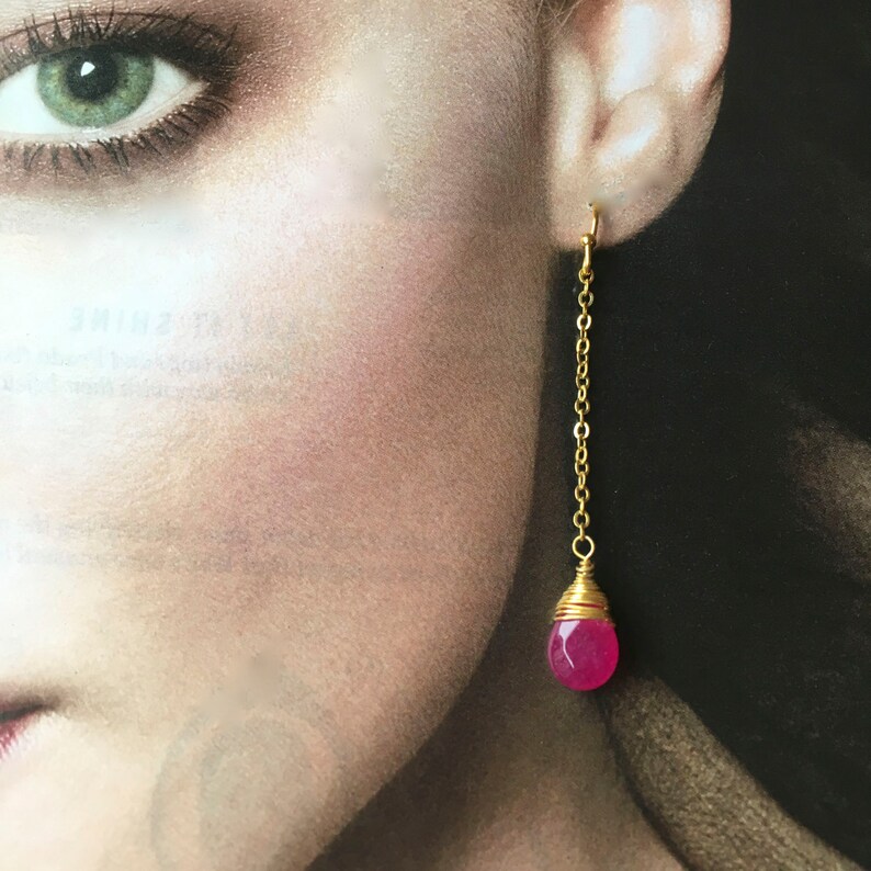Dangle Beaded Earrings Mineral Earrings Drop Earrings Gold Wire wrapped Stone Bead RUBY JADE Natural Stone /'Teardrop/' Earrings