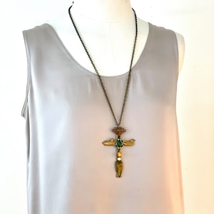 MEDIEVAL CROSS with Vintage Jewels, Assemblage Baroque Cross, Renaissance Cross, One of a Kind Madonna&#39;s Cross- Goth, Victorian style Cross