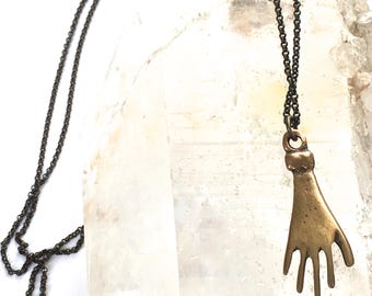 MILAGRO HAND Necklace- Brass or Silver Hand Amulet- Helping Hand Charm Necklace Layering Necklace- Pendant w. Hand Milagro- BFF Gift-On Sale