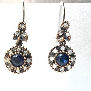 Sapphire Blue Pavé Paste Earrings/Edwardian Gemstone Earrings/Antique Style Earrings w. Swarovski Crystal/ antique style jewelry- Sept Stone