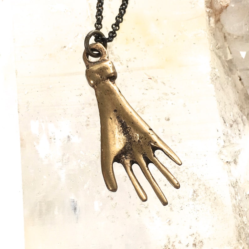 HAND Necklace Brass or Silver HAND Amulet Helping Hand Charm Necklace Layering Necklace Necklace or Pendant with Hand Milagro Great Gift image 9