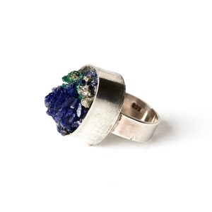 Sterling Silver Statement Ring with Azurite and Malachite Raw Mineral Statement Ring Size 5.5 Unique Unisex Zen Healing RING Now on SALE image 2