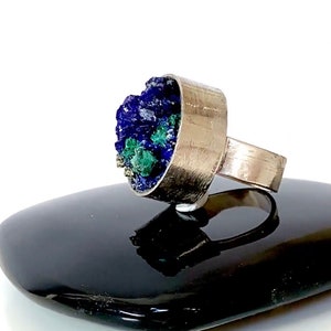 Sterling Silver Statement Ring with Azurite and Malachite Raw Mineral Statement Ring Size 5.5 Unique Unisex Zen Healing RING Now on SALE image 8
