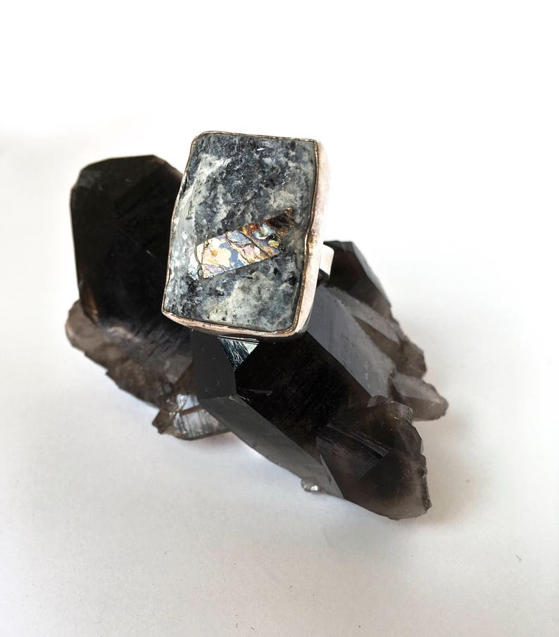 ASTROPHYLLITE DRUZY Ring in Sterling Silver- Raw Mineral Statement Ring-Healing Stone Ring size 5.75 and size 7- Modern, Unisex Mineral Ring