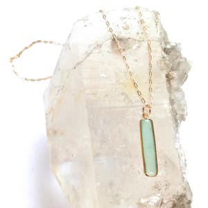 Natural Stone Pendant/Necklace Mineral Necklace Blue AGATE or Sea Green CHALCEDONY Rectangle Stone Gold Vermeil 20 Layering Necklace image 5
