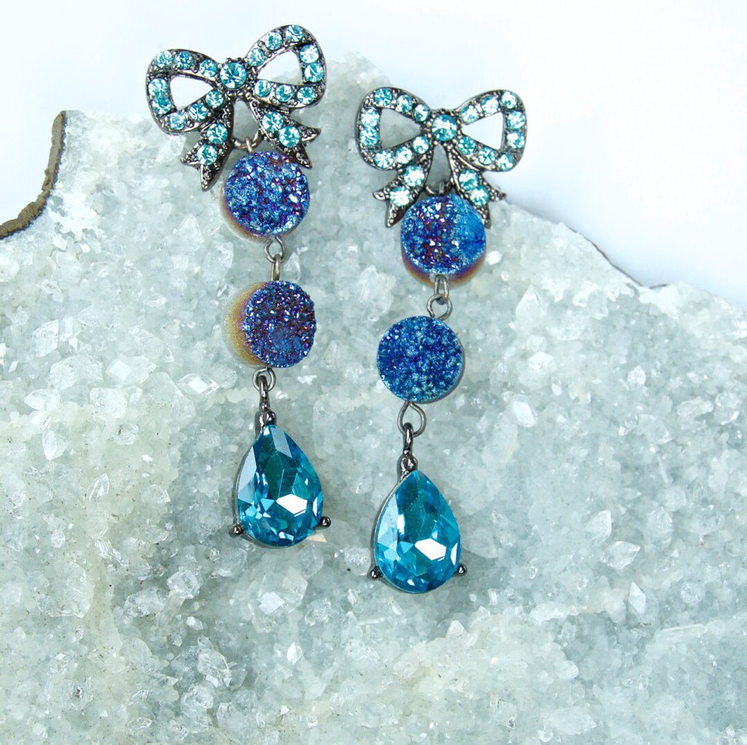 Orecchini Pendenti In Opale Rosa, Topazio Blu, Zirconia - Foto 8