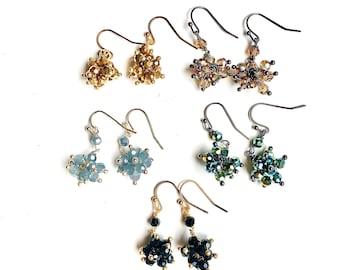 Crystal Beaded Earrings / COLORFUL Dangle Drop Sparkly Earrings in Gold, Champagne, Lt. Blue, Teal, or Black / Crystal Beaded Party Earrings