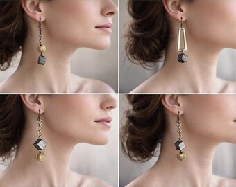 Pyrite and Gold Dangle Earrings: Fools Gold Mineral Jewelry - many styles
