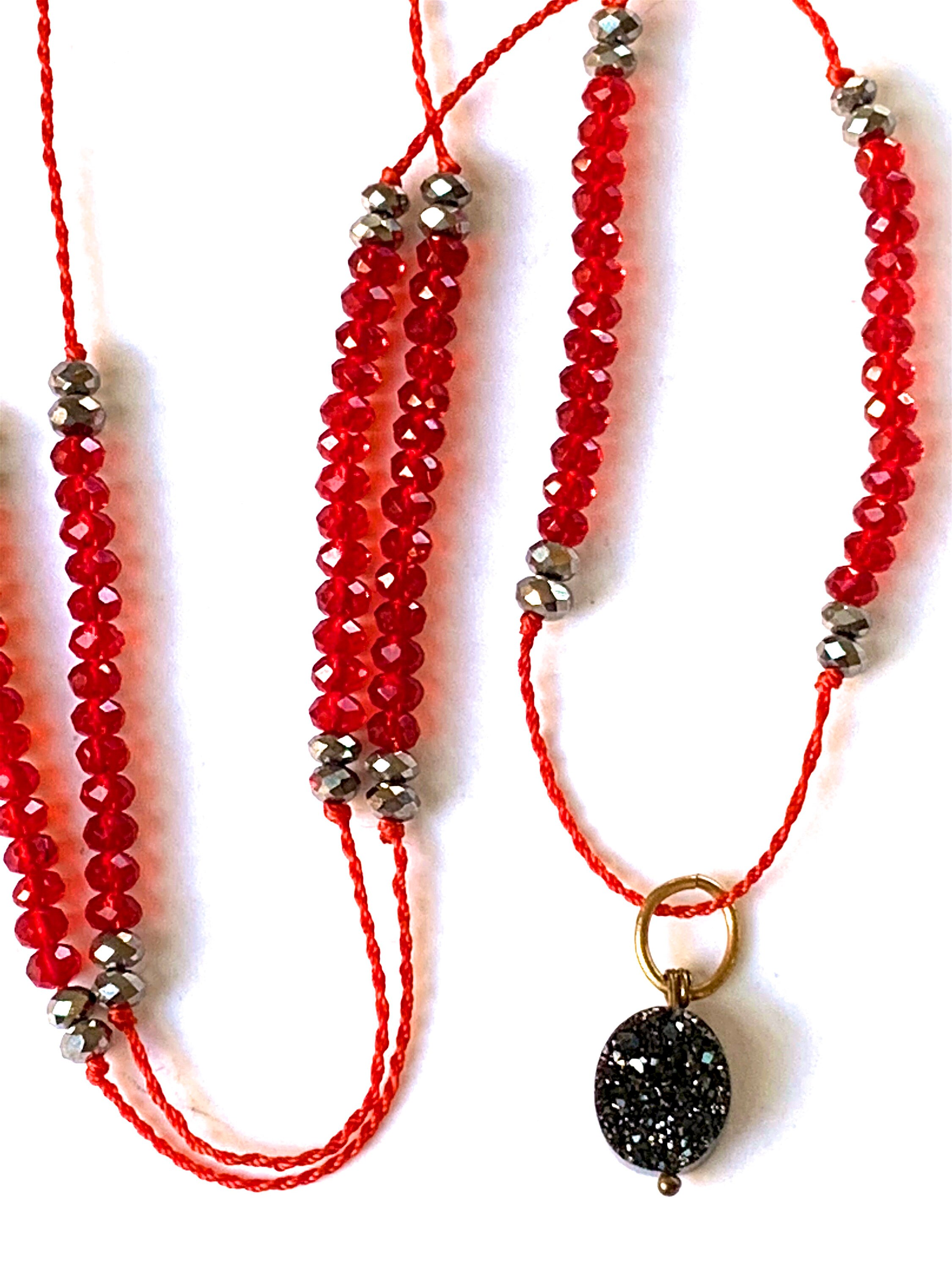 Druzy and RED CRYSTAL Long Beaded Necklace Delicate and Etsy Australia