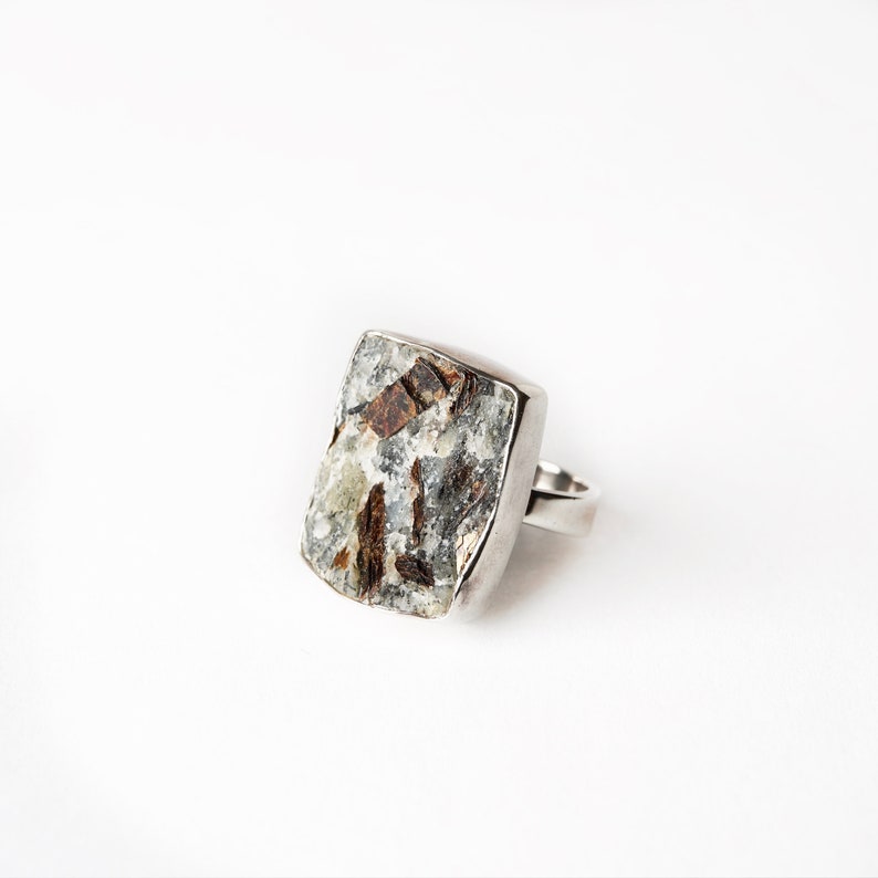 ASTROPHYLLITE DRUZY Ring in Sterling Silver- Raw Mineral Statement Ring-Healing Stone Ring size 5.75 and size 7- Modern, Unisex Mineral Ring