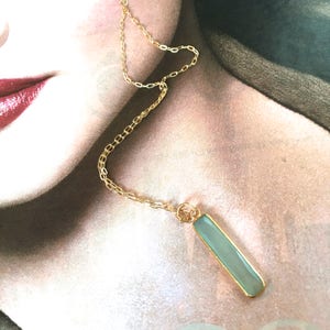 Natural Stone Pendant/Necklace Mineral Necklace Blue AGATE or Sea Green CHALCEDONY Rectangle Stone Gold Vermeil 20 Layering Necklace image 8