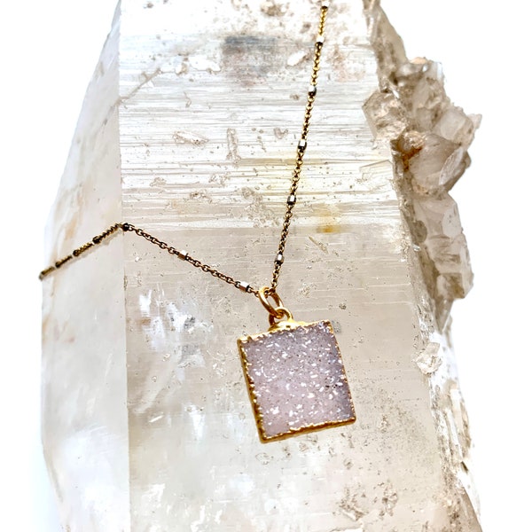 SALE! Lavender Druzy Petite Gemstone Necklace- Dainty Crystal Druze Mineral Stone Necklace- Sparkling Stone Necklace- Bridesmaid or BFF Gift