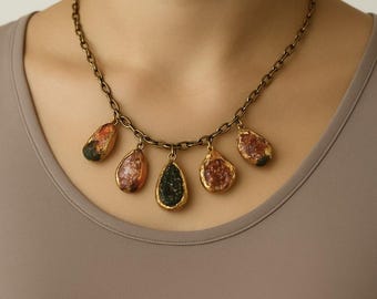 Tourmaline & Garnet Choker Necklace – Petite One-of-a-Kind Gold Metallic Statement Jewelry - Pauletta Brooks Wearable Art