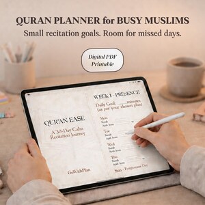 Quran Planner, 30-Day Muslim Journal with Flexible Recitation Plans, Digital Printable PDF