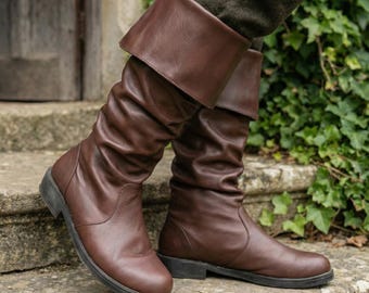 Medieval Pirate Boots – Knee High Renaissance Costume, LARP Faux Leather Boots