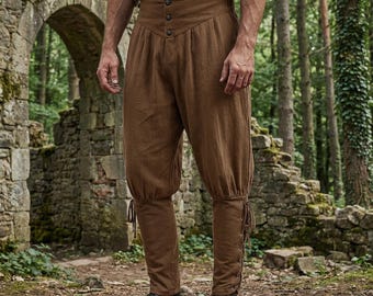 Pantaloni medievali in lino per uomo, pantaloni rinascimentali e vichinghi, abbigliamento storico LARP