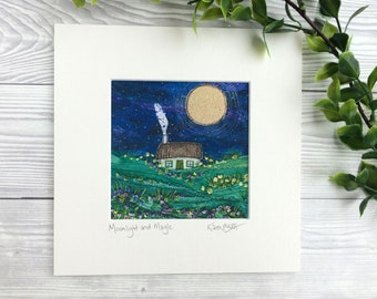 COTTAGE ART PRINT  Irish Art Print of Original Irish Textile Art Irish Cottage Print Irish Landscape Print of Original Art Ireland Art Gift