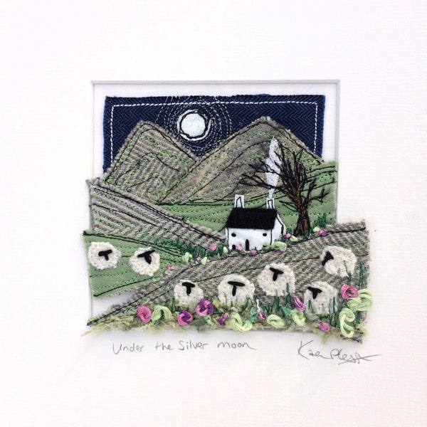 Under the Silver Moon. Textile Landscape Art Irish Landscape Art Irish Art Irish Textile Art Croft Art Irish Cottage Art Made in Ireland