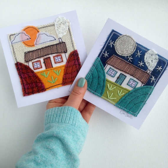 Irish Cottage Cards X 2 Mixed Media Cottage Cards Housewarming Etsy