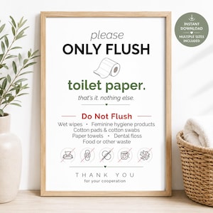 Do Not Flush Sign | Bathroom Restroom Sign | Please Only Flush Toilet Paper | Airbnb Bathroom Sign | Restroom Sign | Bathroom Plaque