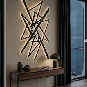 Abstract Geometric Metal Wall Art With LED – Shatter Pulse, Modern Living Room Decor