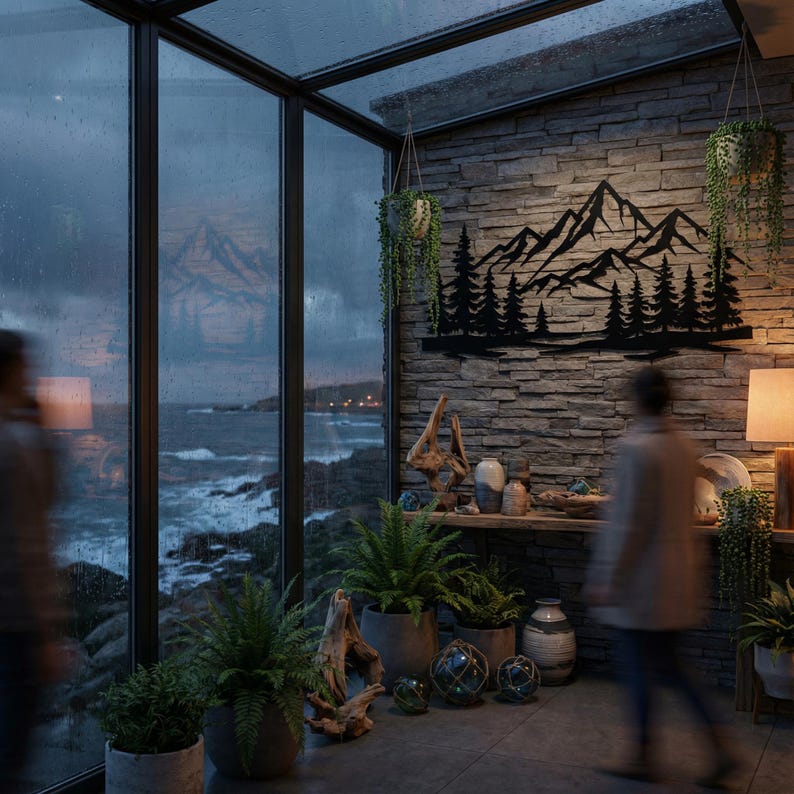 Mountain Forest Metal Wall Art – Black Steel Cabin Decor - Etsy