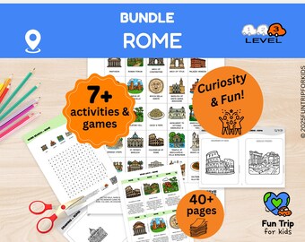 Rome Bundle Level 3 (Ages 5+) – Printable Travel Games for Kids – Screen-Free Activities – PDF in English