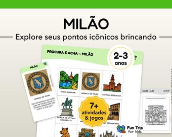 Travel Games Milão – Age 1 (2-3 years) – Print Kit – Activities Without Canvas – Explore Iconic Pontos Brincando – PDF in Português