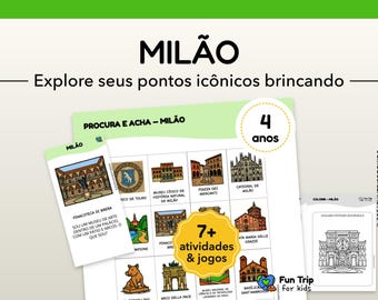 Travel Games Milão – Year 2 (4 years) – Print Kit – Activities Without Canvas – Explore Iconic Pontos Brincando – PDF in Português