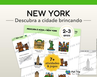 Travel Jogos for Children New York (2–3 years) – Print Kit – Activities Without Canvas – Explore a City Brincando – PDF in Português