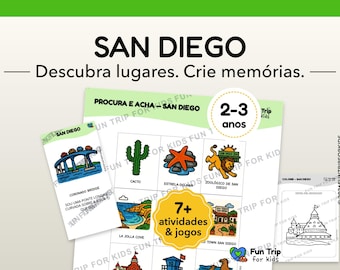 Travel Jogos for Children San Diego (2–3 years) – Print Kit – Activities Without Canvas – Explore a City Brincando – PDF in Português