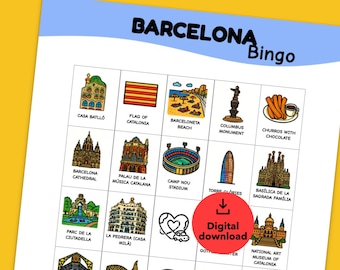 Barcelona Travel Bingo – 25 Iconic Landmarks – Printable Screen-Free Game – PDF