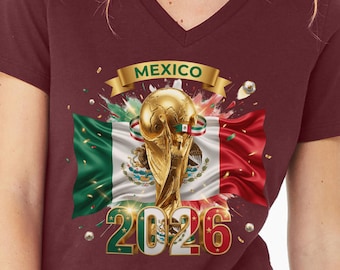 Mexico Soccer Fan V-Neck Shirt 2026, Mexican Flag Football Supporter Tee, International Soccer Tournament Fan Shirt