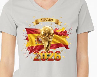 Spain Soccer Fan V-Neck Shirt 2026, Spanish Flag Supporter Tee, Spain Football Fan Shirt, National Team Pride Graphic Tee