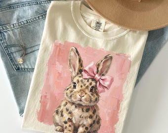 Pink Bow Bunny Shirt Comfort Colors Tee, Cute Rabbit Graphic, Cottagecore Aesthetic Women T Shirt, Easter Gift Idea
