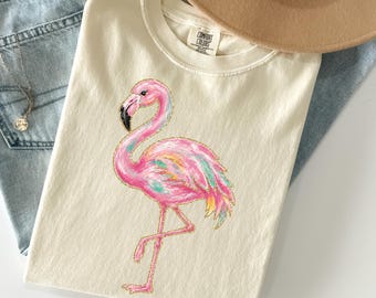 Summer Flamingo Comfort Colors® Shirt, Preppy Beach Vibes Graphic Tee,Flamingo Tshirt, Oversized Tropical Summer Aesthetic Shirt