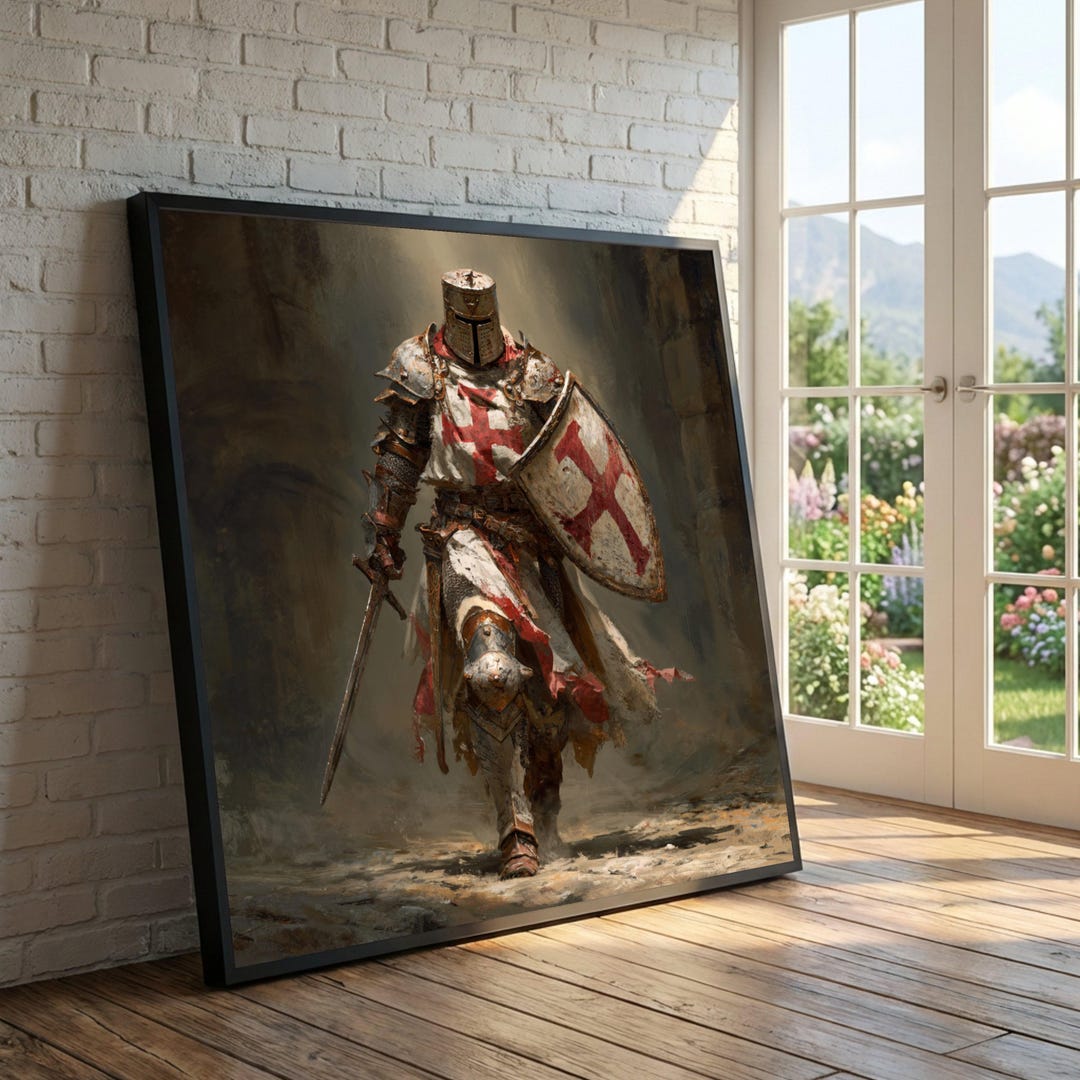 Medieval Knight Canvas Wall Art, Templar Crusader Painting - Etsy