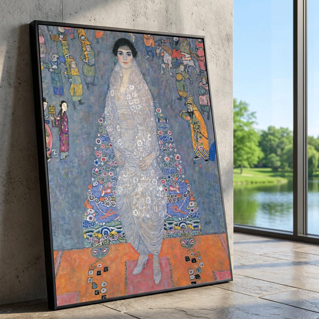 Elegant Woman Floral Dress Canvas, Gustav Klimt Portrait Art, Vintage ...