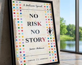 Lienzo "Sin riesgo, sin historia" de James McQueen, arte mural con cita motivacional, diseño de lunares coloridos, decoración contemporánea para el hogar, listo para colgar.